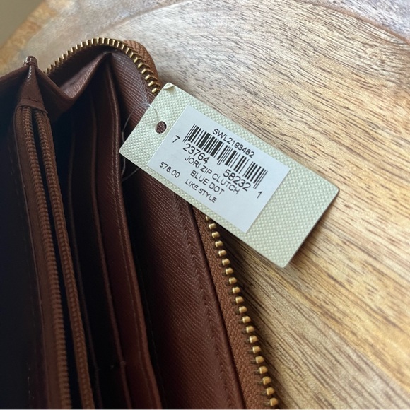 💙 Fossil Felicity Blue Dot Jori Zip Clutch Wallet & Pouch - Tan & Brown & Blue - Picture 12 of 15